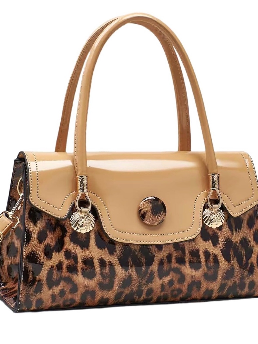 Brand New 🤎 Tan and Leopard Print Patent Satchel Handbag